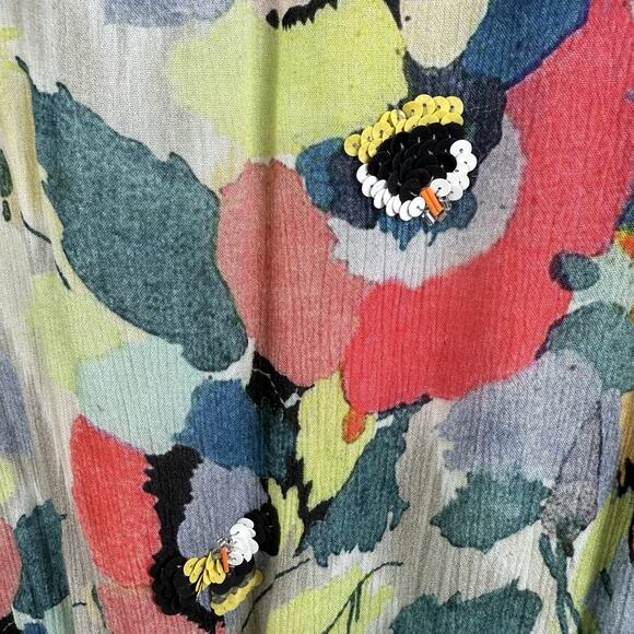 Anthropologie Blank London Floral Watercolor Top XS Smocked Sequin Chevron Boho - Picture 6 of 16